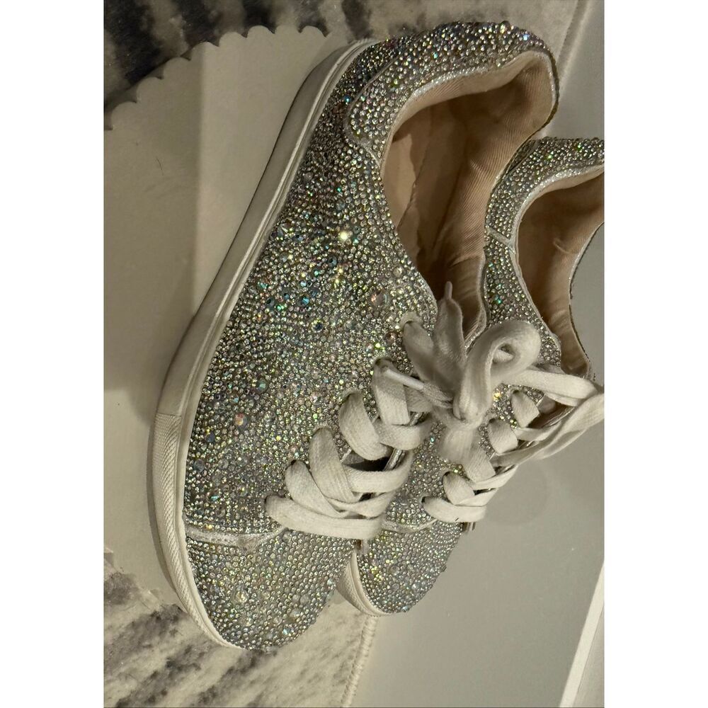 Betsey Johnson Girl's Sidny Lace-Up Rhinestone Platform Sneakers Silver Size 5